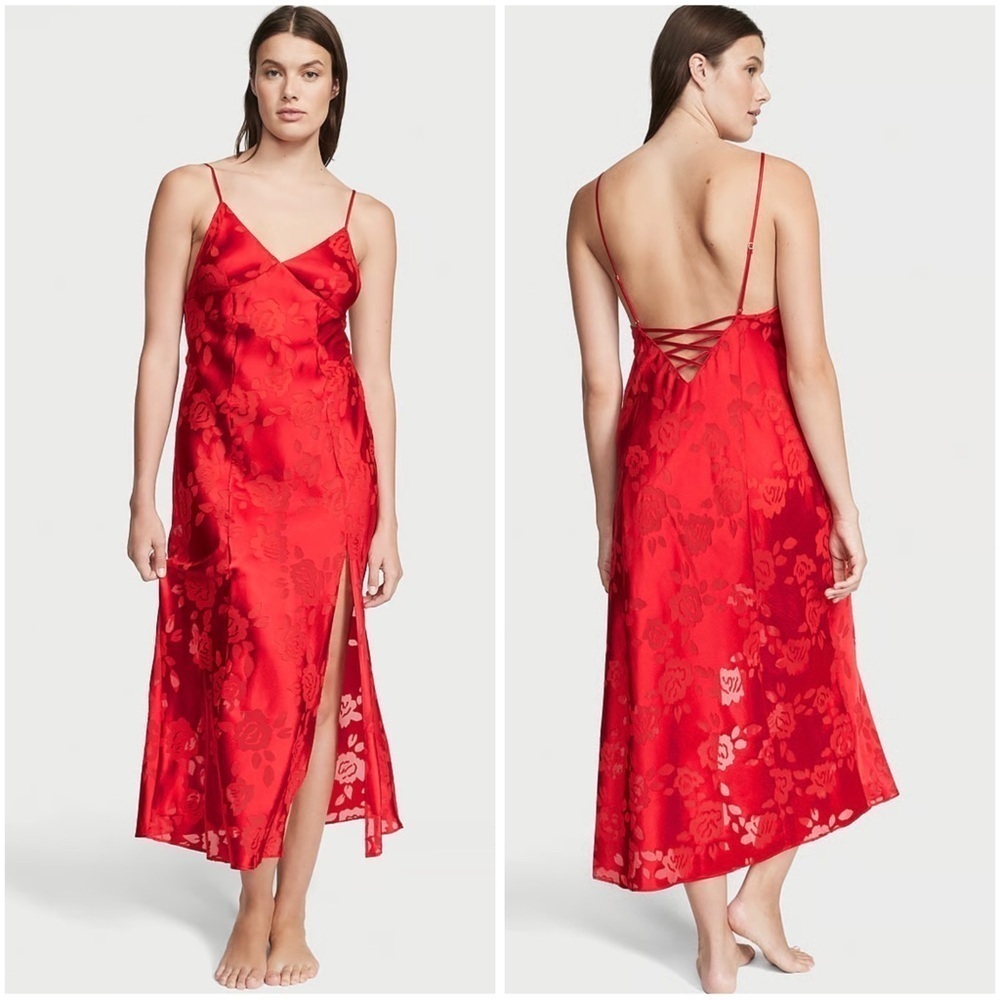 VICTORIA'S SECRET VS Archives Burnout Satin Red Lingerie The Slip Dress S/P NWT - Picture 1 of 9